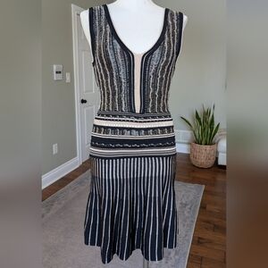 Marciano By Guess Dress Black Silver Metallic Knit Flare Festive Size Medium